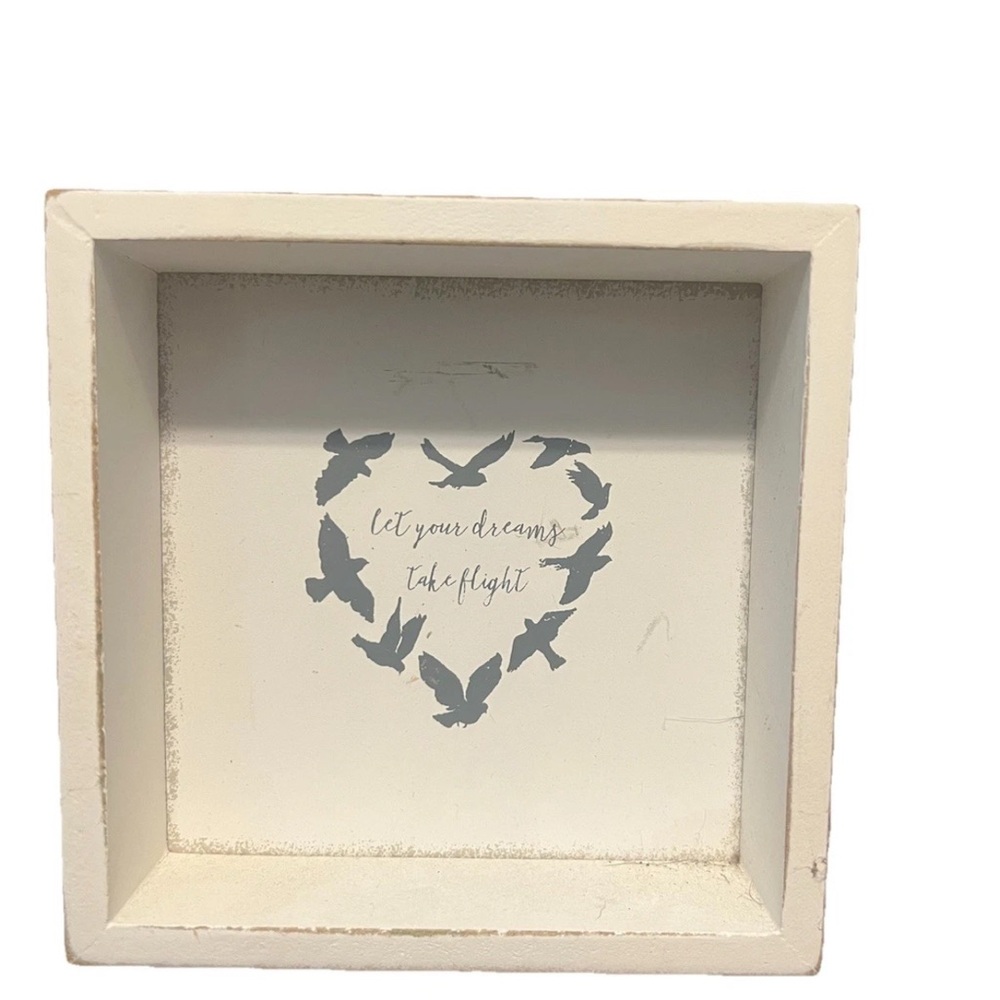Sixtrees Inspirational Birds Shadow Box, White Wood, Handcrafted Decor